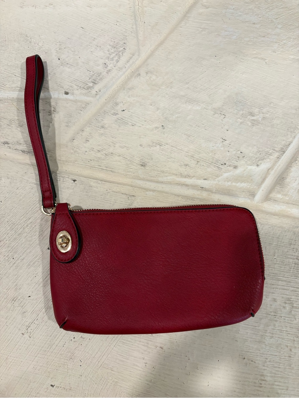 Classic Red Leather Wristlet Clutch - Women's Bag
